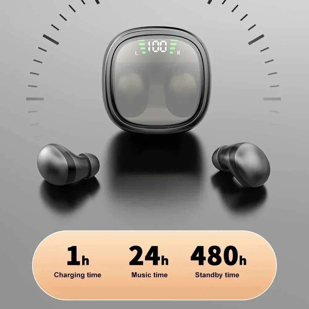 KEBIDUMEI Invisable Mini Earphones Bluetooth 5.3 Headphones  Touch Control Wireless Headset Noise Reduction Earbuds with Display
