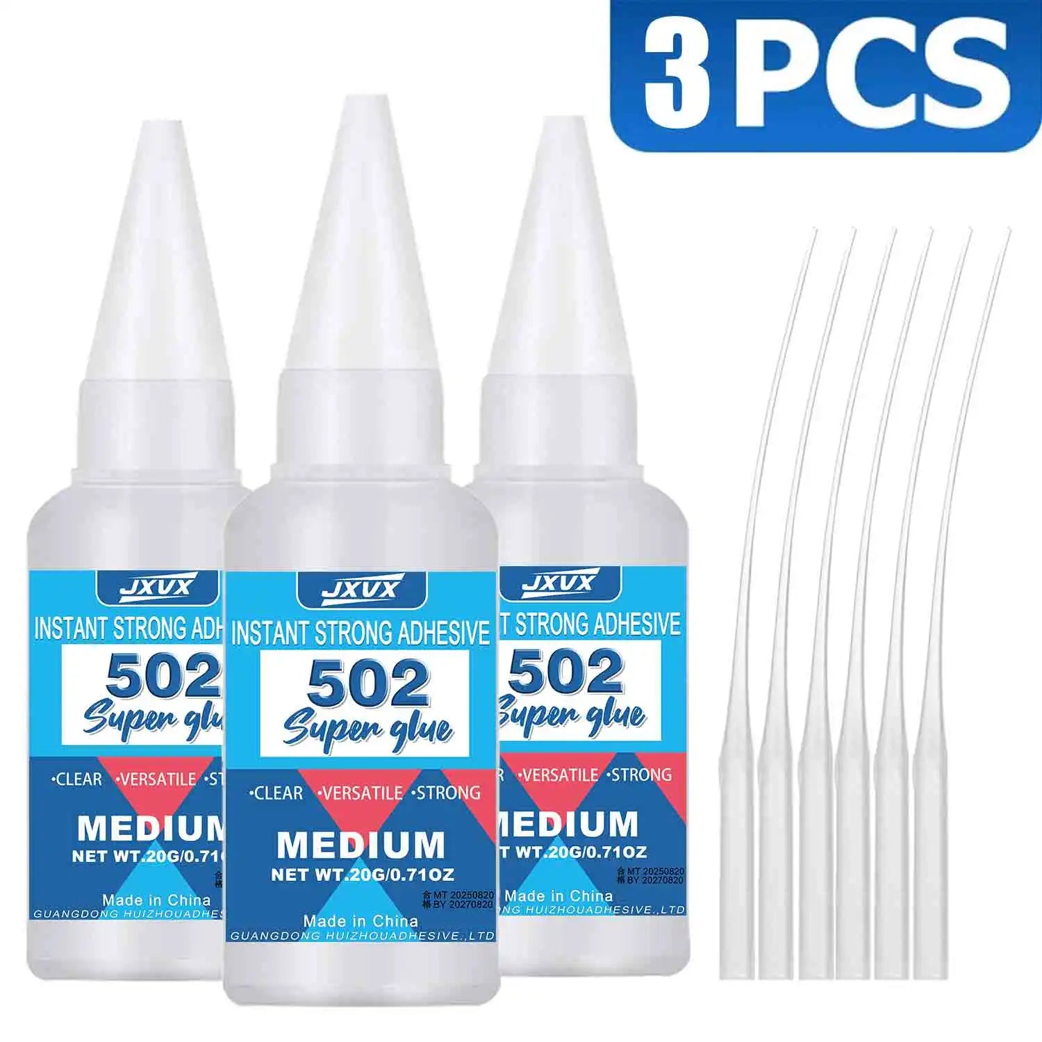 JXVX 1-15 PCs Super glue 502 High Strength Quick-drying Cyanoacrylate Transparent  Waterproof Adhesive for leather, rubber, wood, Metal High Strength Liquid glue Tool With Precision Distributor 0.7oz.
