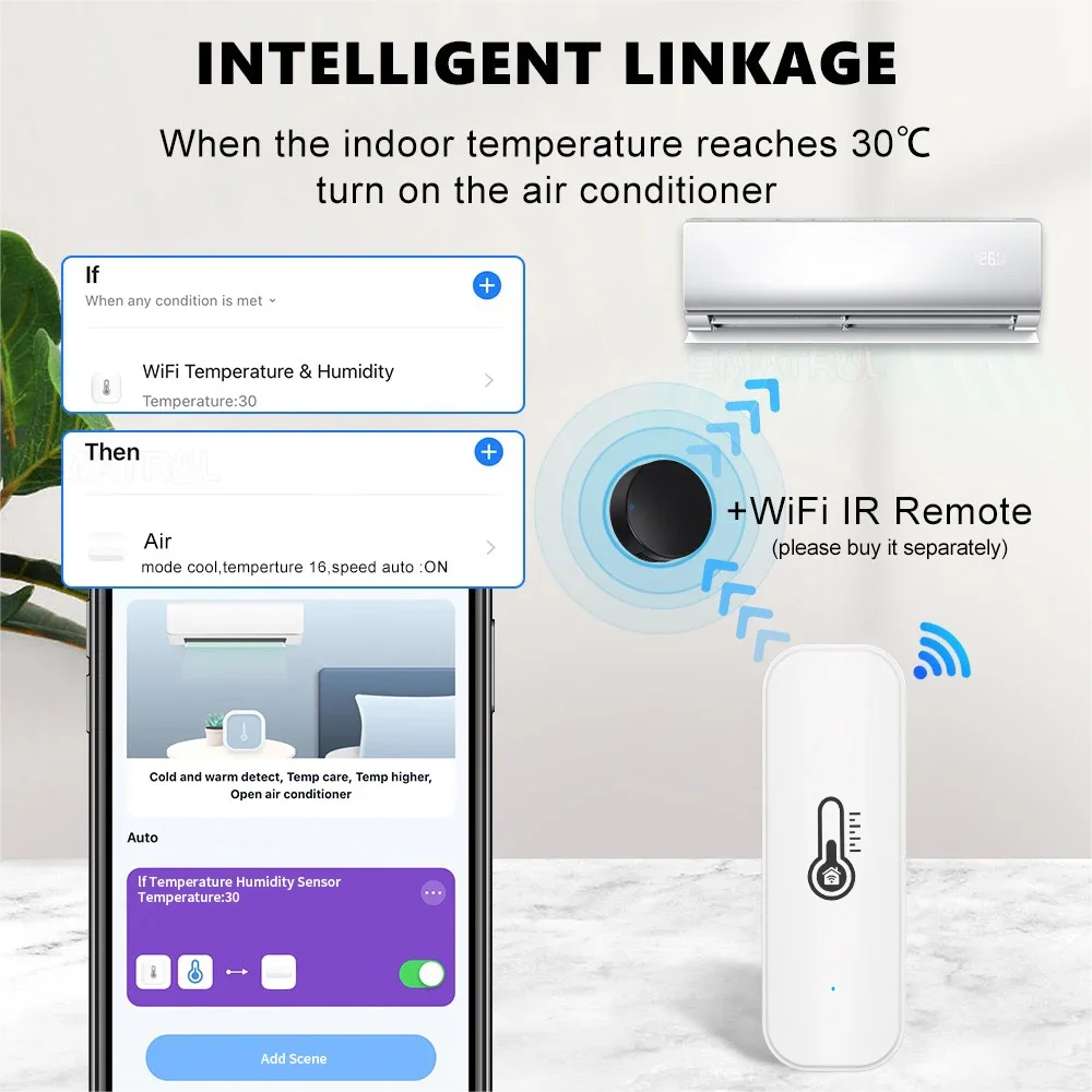 Tuya WiFi Indoor Smart Temperature and Humidity Sensor Hygrometer Battery Powered APP Monitoring For Alexa Google Home Voice