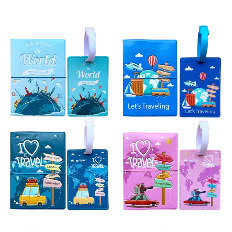 2pcs/Set Passport Holder Luggage Tag Travel Passport Protective Cover Suitcase Label Name ID Address Holder Travel Accessories