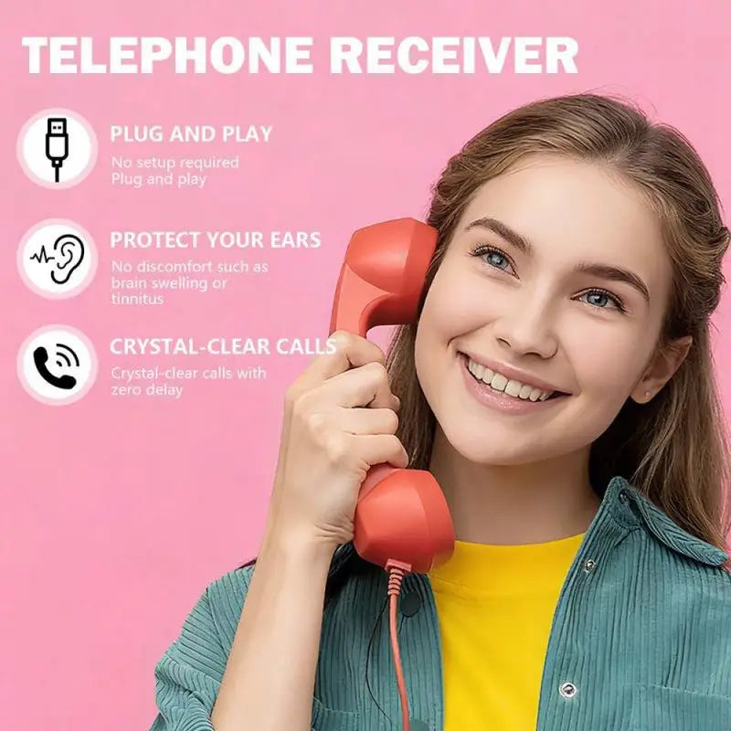 Retro Phone Handset with Radiation Protection-Modern USB-C Vintage Receiver for iPhone & Android Enhances Call Clarity & Safety