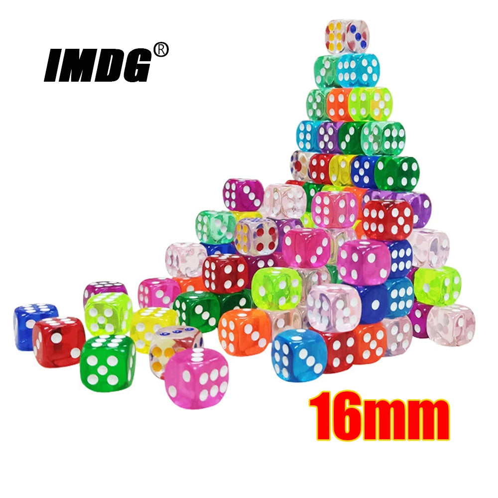 10pcs/Pack Transparent Acrylic Dice 16mm High Quality Multicolour #16 Round Corner Boutique Game Dices Cubes