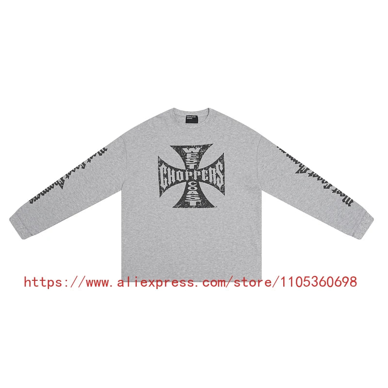Men's Women's Casual Wear Vintage Style Gothic Font West Coast Long Sleeve Heavyweight Waffle Fabric Unisex High Street Top
