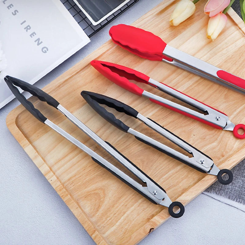 7/9/12inch Household multi-functional stainless steel food tongs with handles, kitchen bread tongs, barbecue and steak tongs