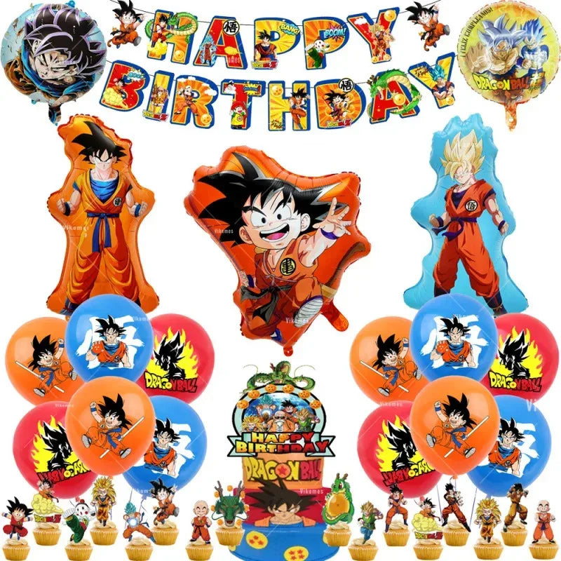 Dragoned Ball Z Balloons Happy Birthday Banner Goku Vegeta Ballons Party Decoration Plate Disposable Tableware Cake Topper Toy