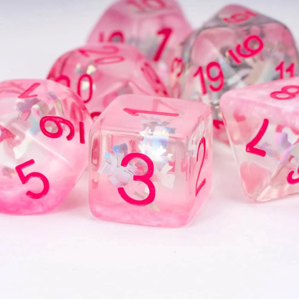 Cusdie Pink Butterfly DND Dice Resin Slice Die D4 D6 D8 D10 D% D12 D20 Polyhedral Dice Set for D&D Role Playing Table Games