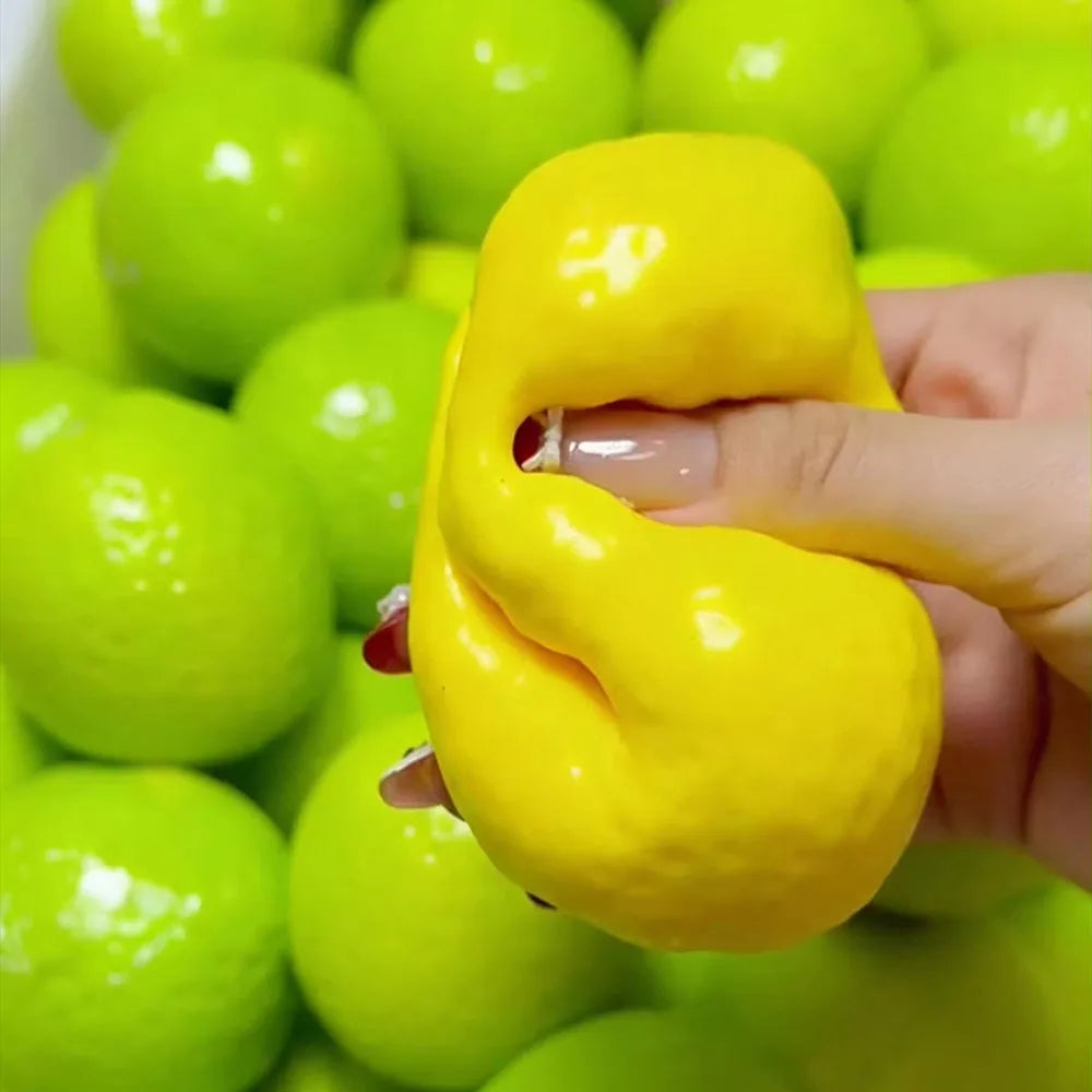 Handmade Crunchy Lemon Mango Stress Ball Squeeze Toy, Color-Changing Squishy Fidget Ball, ASMR Sensory Stress Relief Toy
