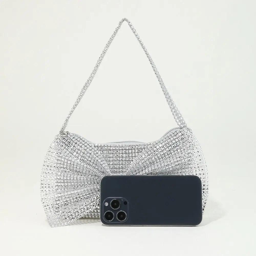 Circular Evening Bag Fashion Bow knot Decorate Banquet Clutch Rhinestone Sparkling Clutches Bag Women Female