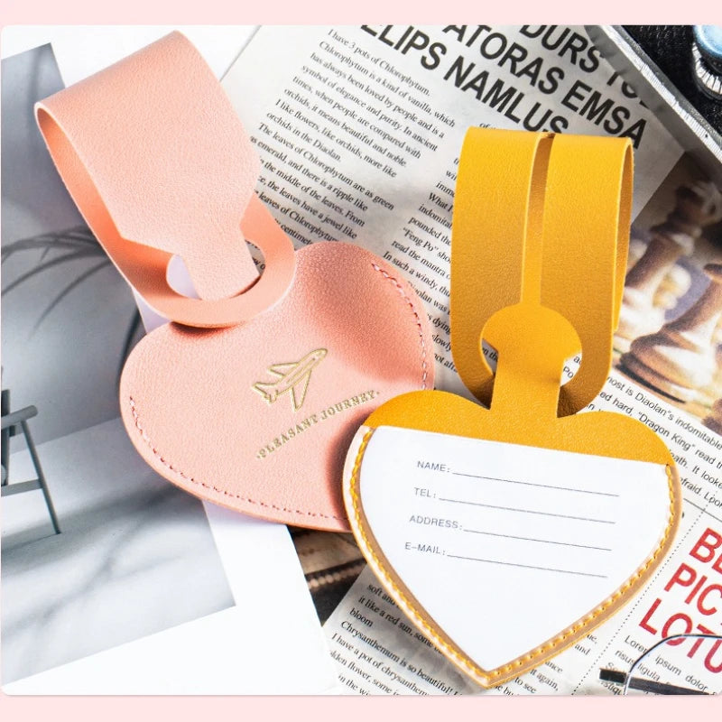 Korean Heart Shaped PU Luggage Tags Women Men Holiday Travel Accessories Suitcase Tag Name ID Address Lable Bag Tags for Luggage