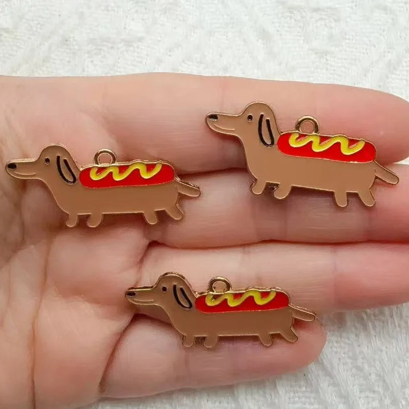 10pcs alloy oil drop sausage dog pendant, DIY jewelry making earrings, keychain accessories