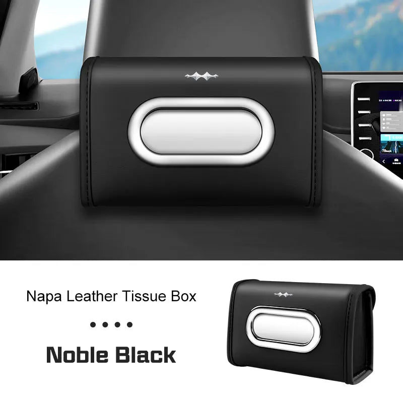 Nappa Leather Car Tissue Bag Backrest Hanging Paper Case For BYD Fang Cheng Bao Leopard 5 Denza B5 2024  Armrest Box Accessories