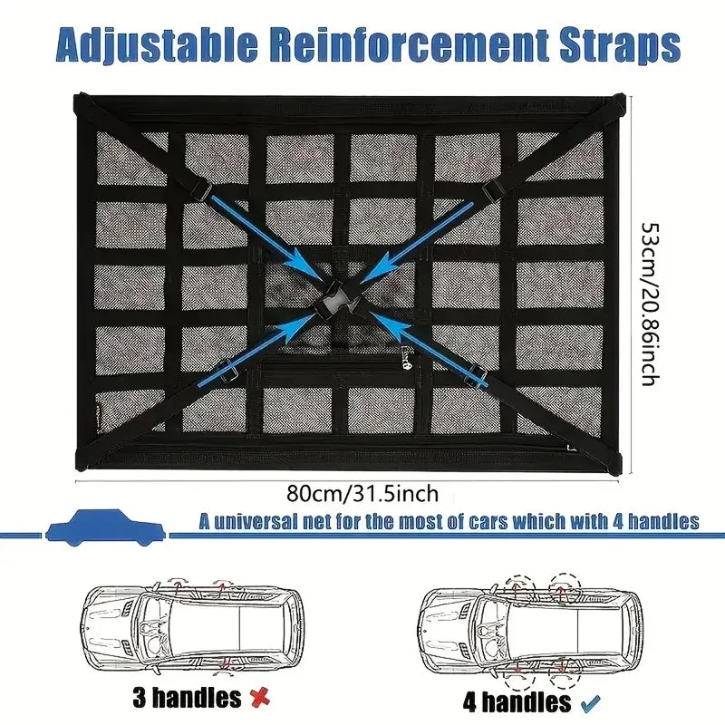 Universal Car Roof Top Ceiling Cargo Storage Net Pocket Mesh Organizer Bag Capervan Anti Sagging Luggage for SUV Van Camping Cab