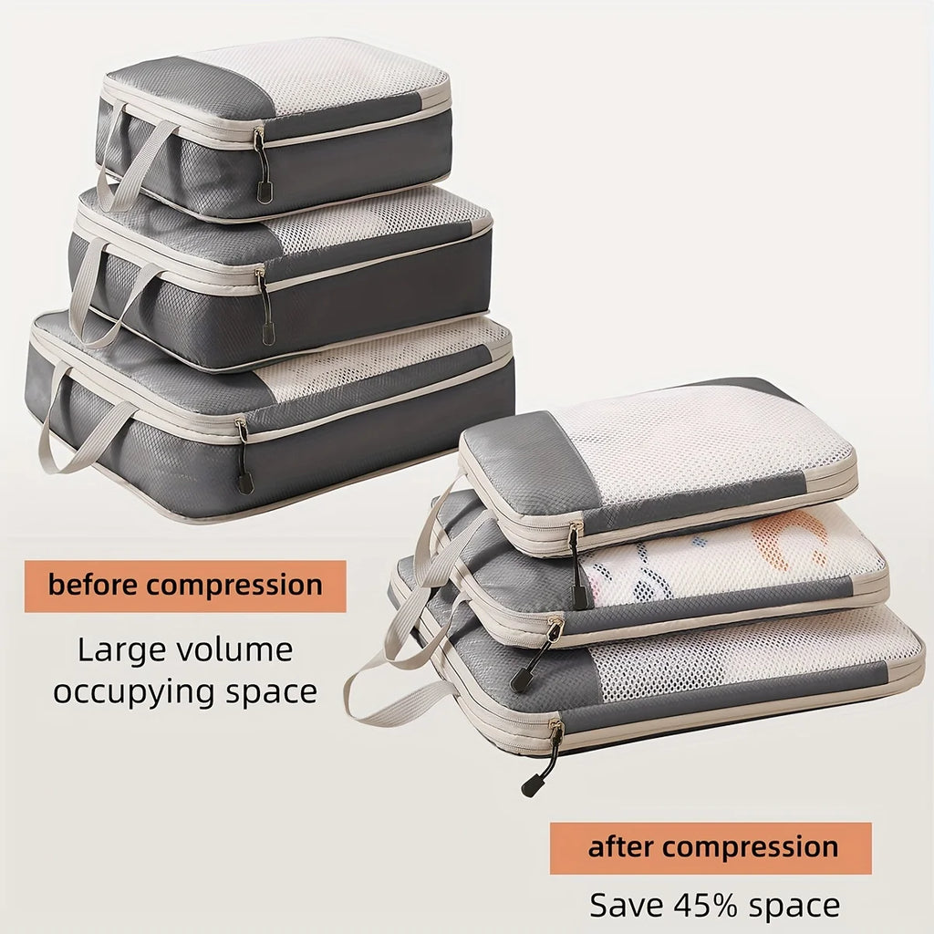 3 Piece Travel Compression Packing Cube Set Luggage Organizer Travel Essentials For Carry On Luggage Save Space