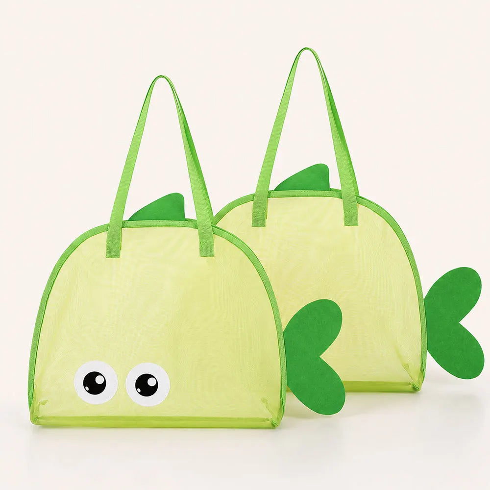 Cartoon Mesh Beach Bag Large Capacity Foldable Sand Toy Storage Tote Bag Lightweight Swim Pool Bag for Beach Travel Camping