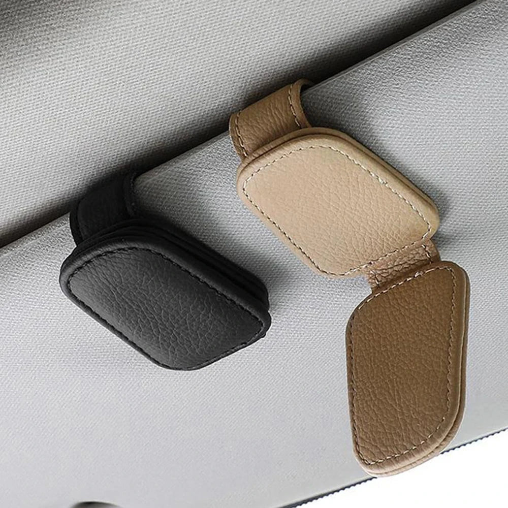 Universal Car Sunglasses Holder Car Magnetic Leather Clip Card Ticket Holder Auto Sun Visor Glasses Box Decoration Accessories