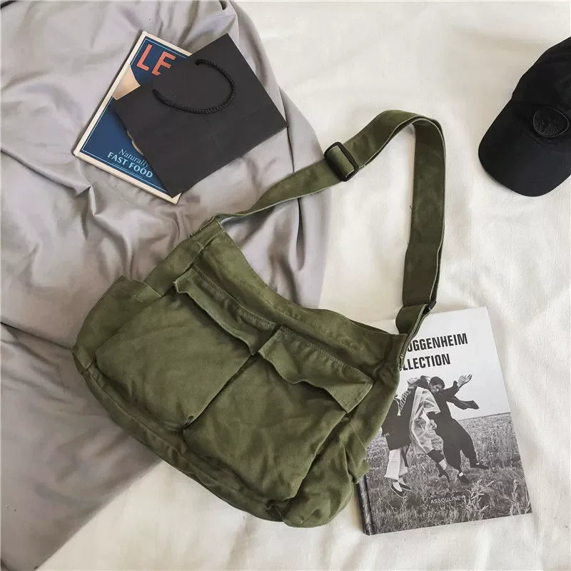 Workwear Canvas Shoulder Bag Large Capacity Retro Messenger Bag New Student Class Messenger Bag