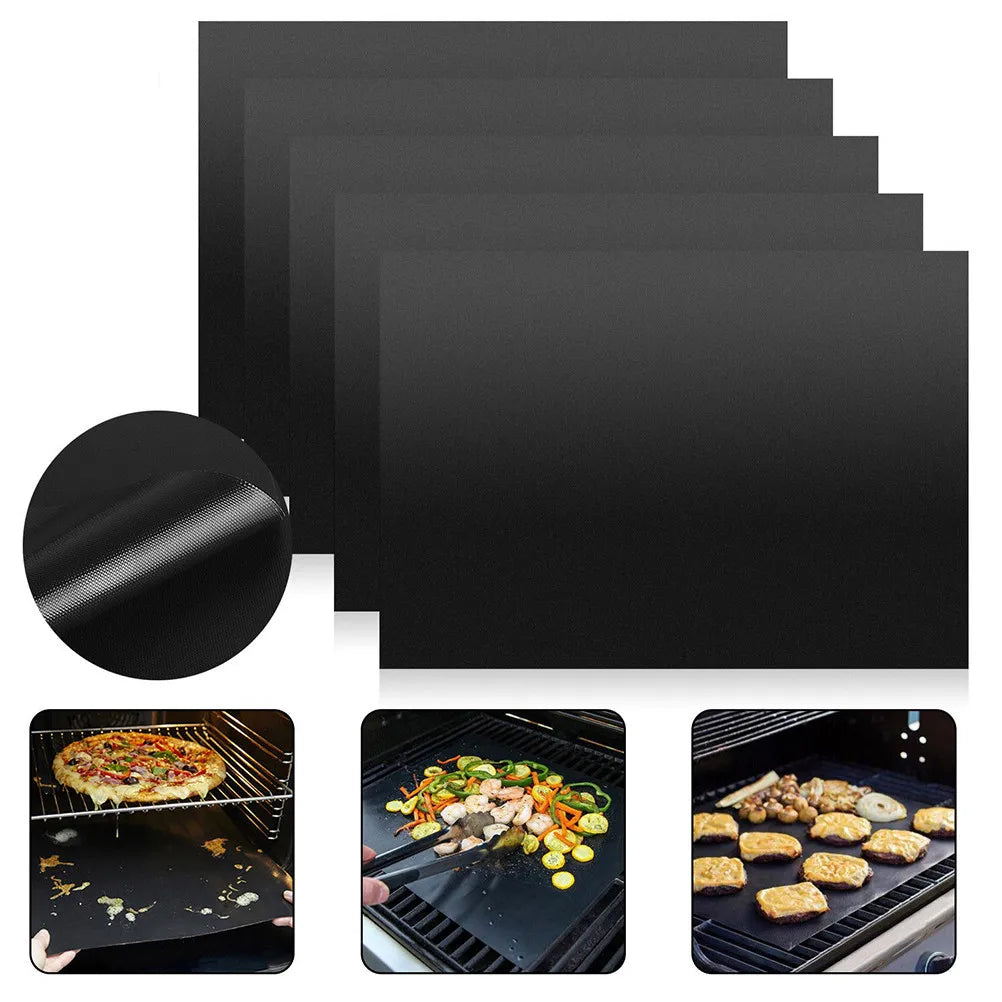 Bbq Grill Mat Heat Resistant Non-Stick Black Glass Fiber Bbq Oven Grill Sheet Baking Pad Dishwasher Safe Reusable Oven Liners