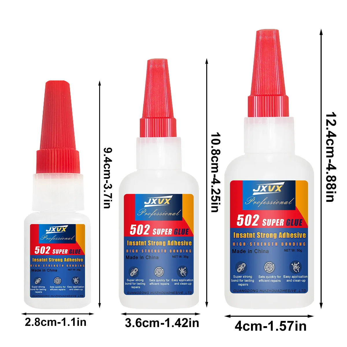 JXVX 50g 4pcs 502 Instant Strong Adhesive Super Liquid  Cyanoacrylate Universal Instant Glue for Resin Ceramic Metal Glass Fast Dry Glue,waterproof super glue extra strong.