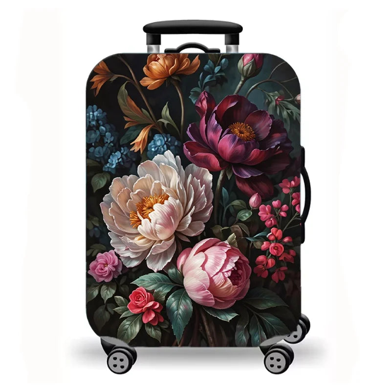 Luggage Cover, Luxury Floral Rose Print Stretch Suitcase Protector for Travel, Elegant Peony Sunflower Art Design