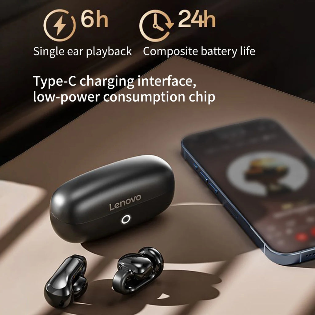 Lenovo Bluetooth 5.4 Ear Clip Headphones Human Ear Design, ANC Noise-Canceling Long Battery Life Low Latency Earphones Earbuds