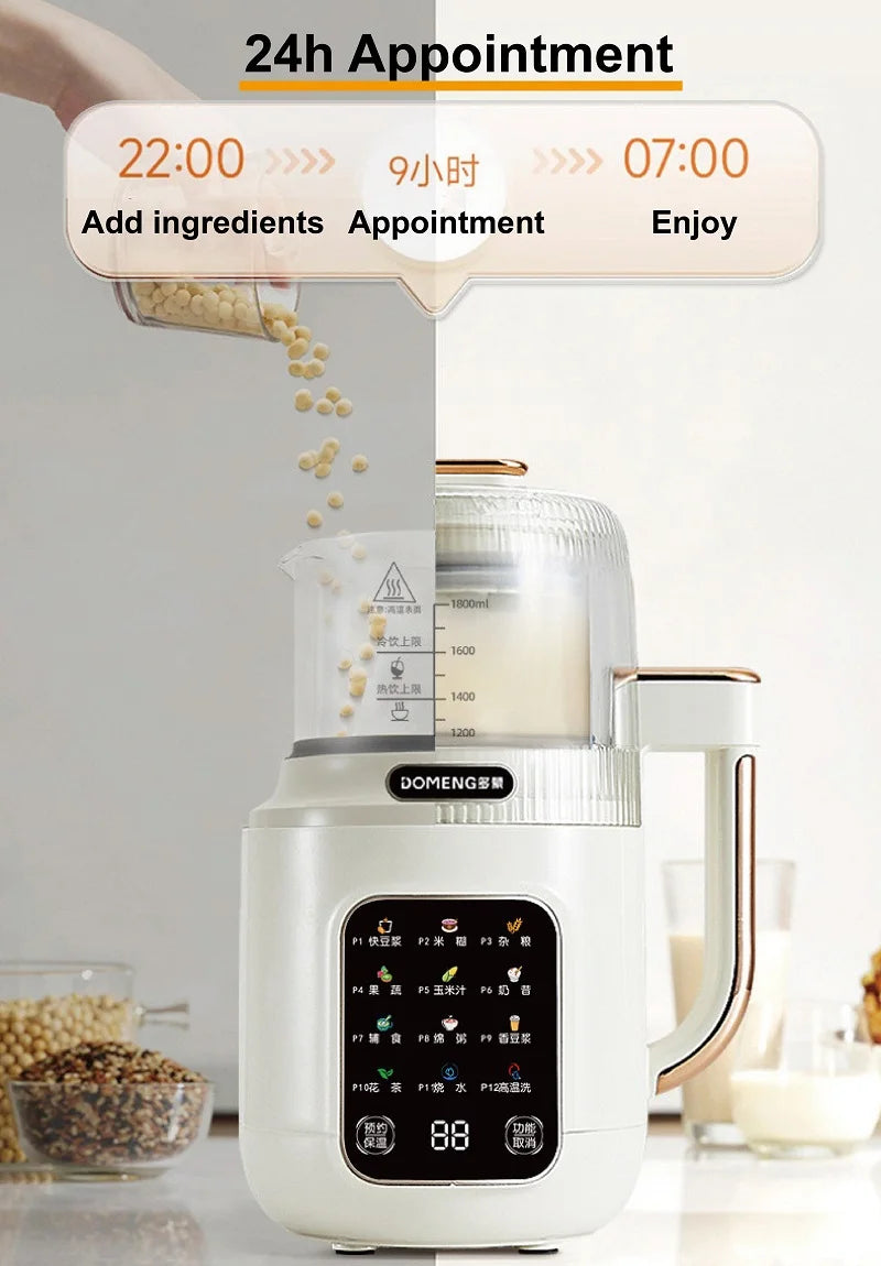 1.8L Soy Milk Machine Electric Juicer Multifunctional Wall Breaking Machine Kitchen Auto No Cook Heating Rice Paste Machine 710W