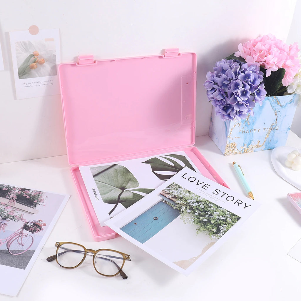 1 PC A4 File Box 2-in-1 Portable Document & Photo Storage Organizer Tool Without Clips Writing Board for Office Use