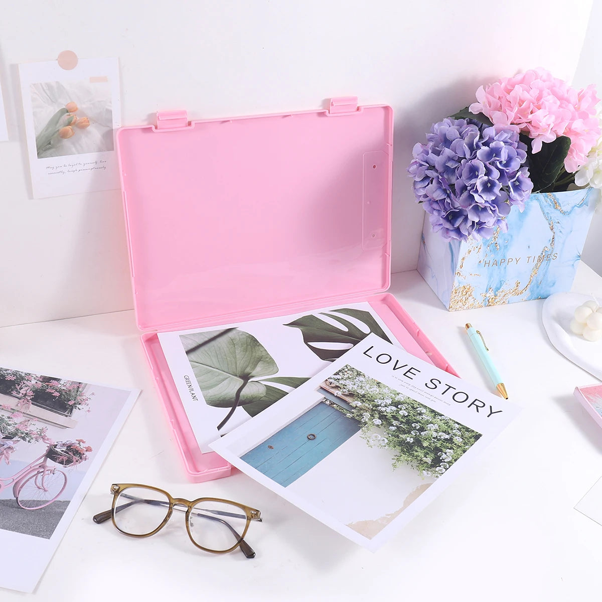 1 PC A4 File Box 2-in-1 Portable Document & Photo Storage Organizer Tool Without Clips Writing Board for Office Use