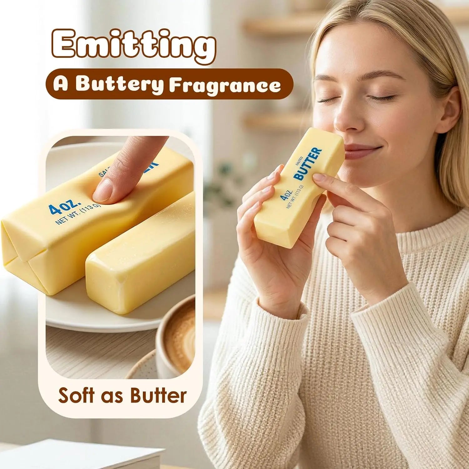 Squishy Butter Stick Fidget Toy Cheese Shape Sensory Stress Relief Toy Soft Elastic Squeeze Toy Fun Decompression Anxiety Relief