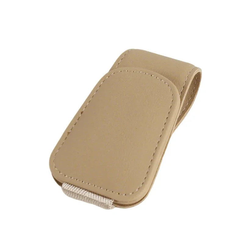 Universal leather car sunshade frame elastic clamp design for vehicle sunglasses storage