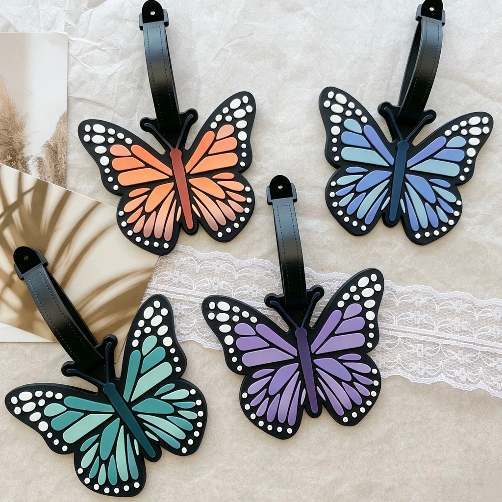 Aesthetic Gradient Butterfly Silicone Luggage Tag, Anti-Lost Name Information Tag, Travel Suitcase Backpack Identification Hangi