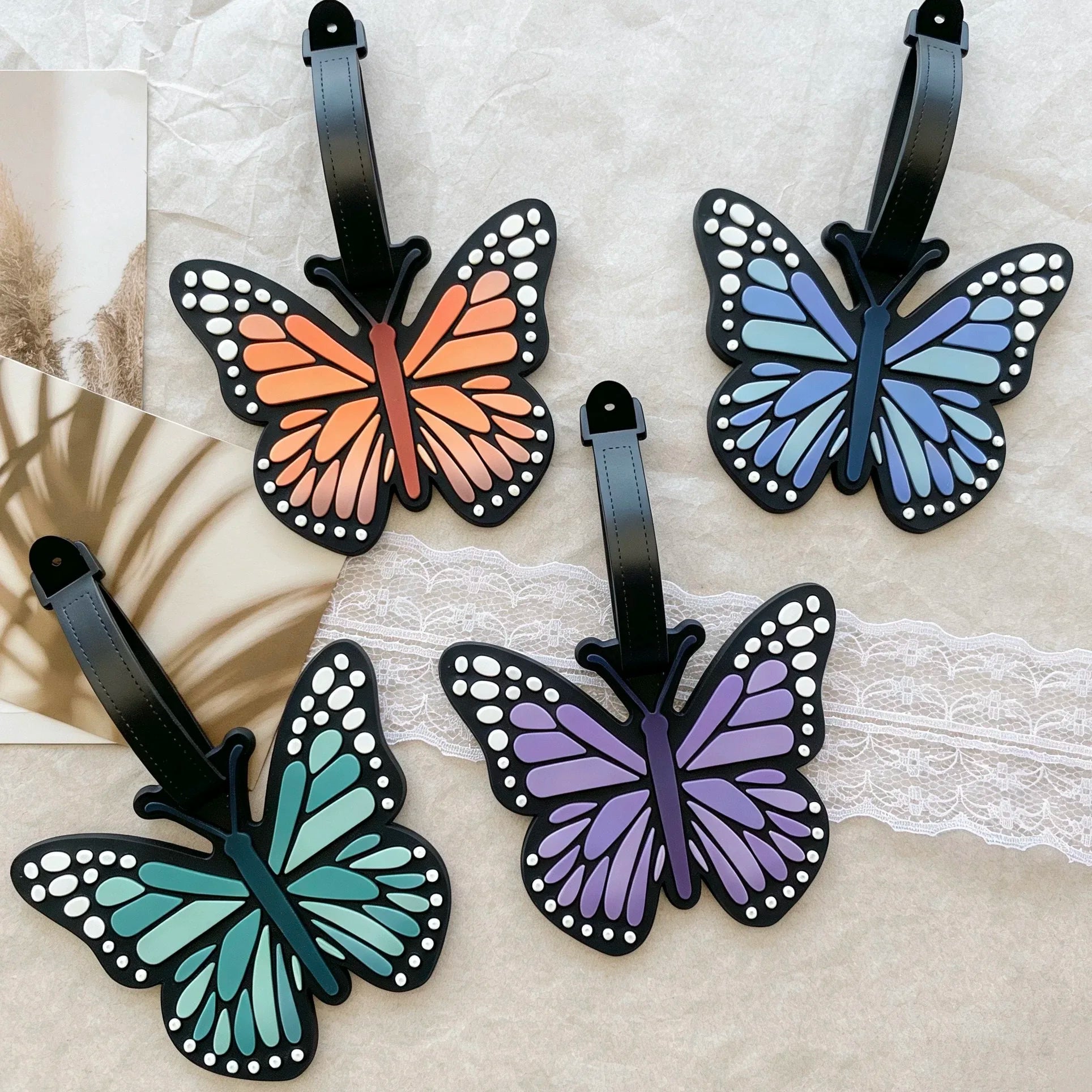 Aesthetic Gradient Butterfly Silicone Luggage Tag, Anti-Lost Name Information Tag, Travel Suitcase Backpack Identification Hangi