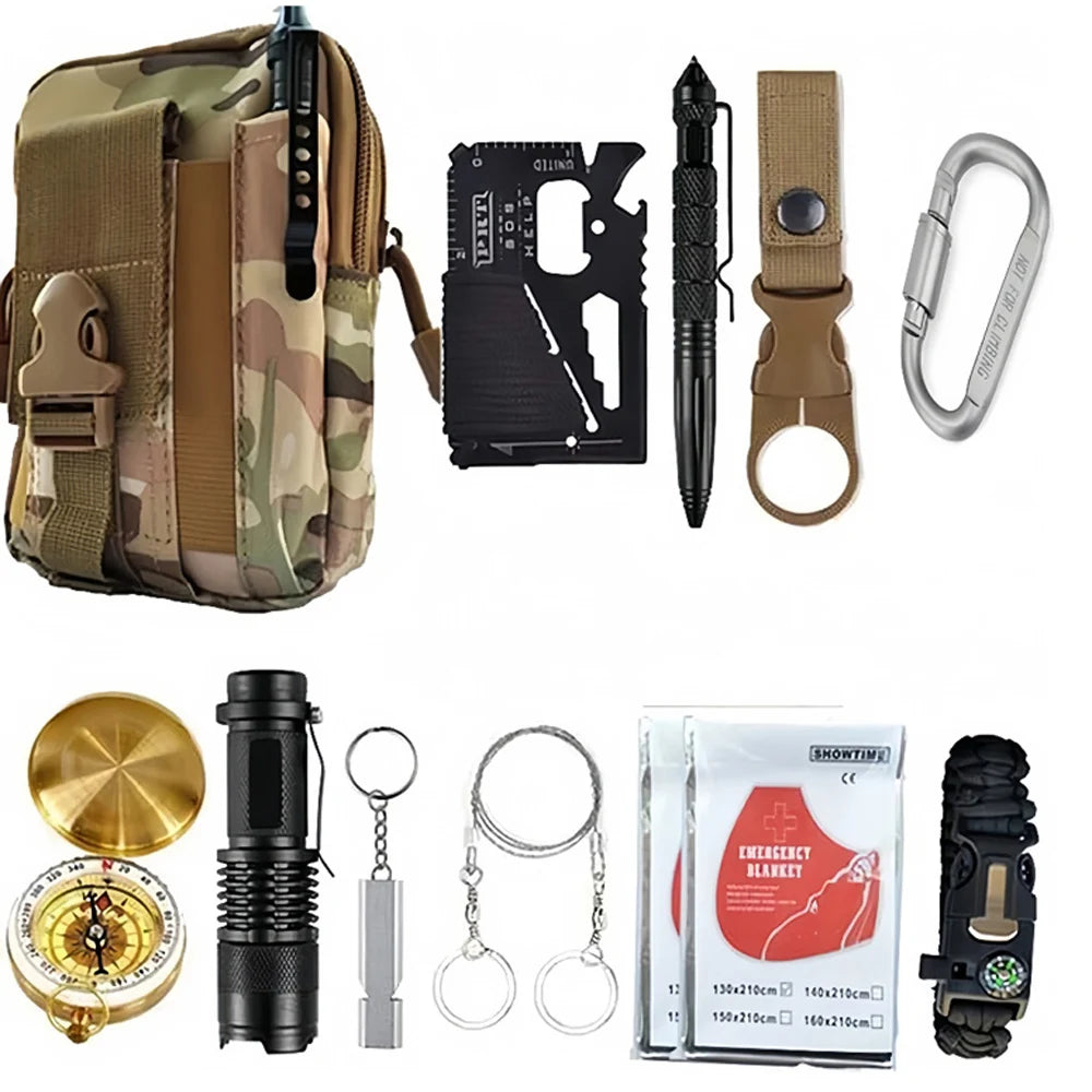 Outdoor Adventure Survival Kit SOS Emergency First Aid Kit Camping Equipments Medical Bag Self-defense EDC Pouch IFak