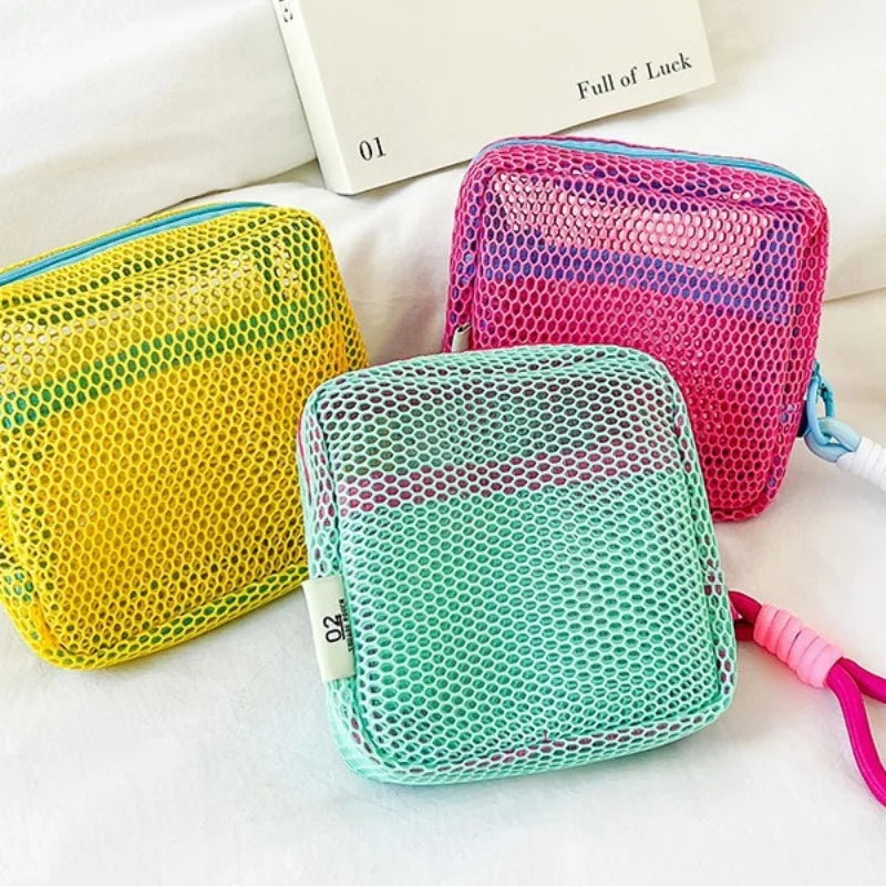 2026 Mini Coin Purse Portable Mesh Makeup Bag Dopamine Mesh Cloth Money Lipstick Eyeshadow Storage Bag for Travelling Shoping