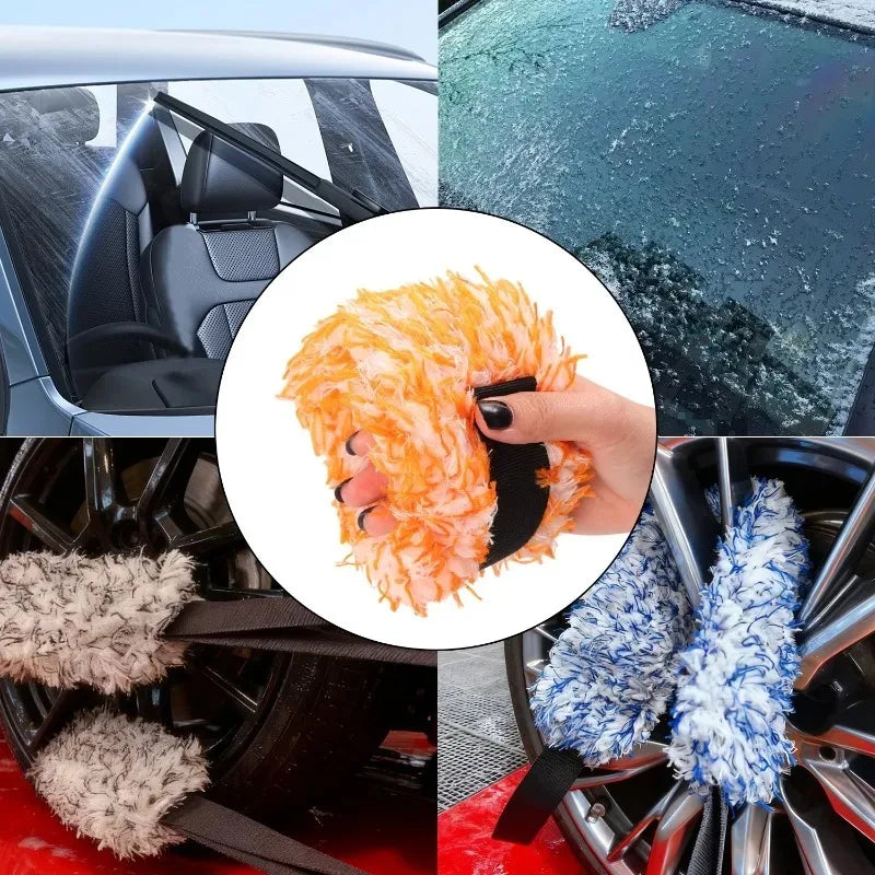 Microfiber Coral Plush Wheel Pull Tape Brush Wheel Tension Car Wash Towel Brush Car Wash Towel Brush Accessories Cleaning Tape