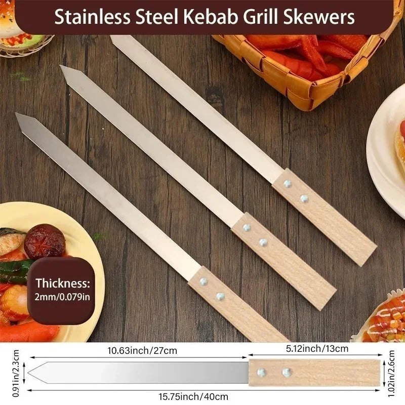 8/9 Inch Wide Flat Kebab Maker Kebab Skewers Stainless Steel BBQ Barbecue Kebob Skewer Row for Brazilian Koobideh Persian