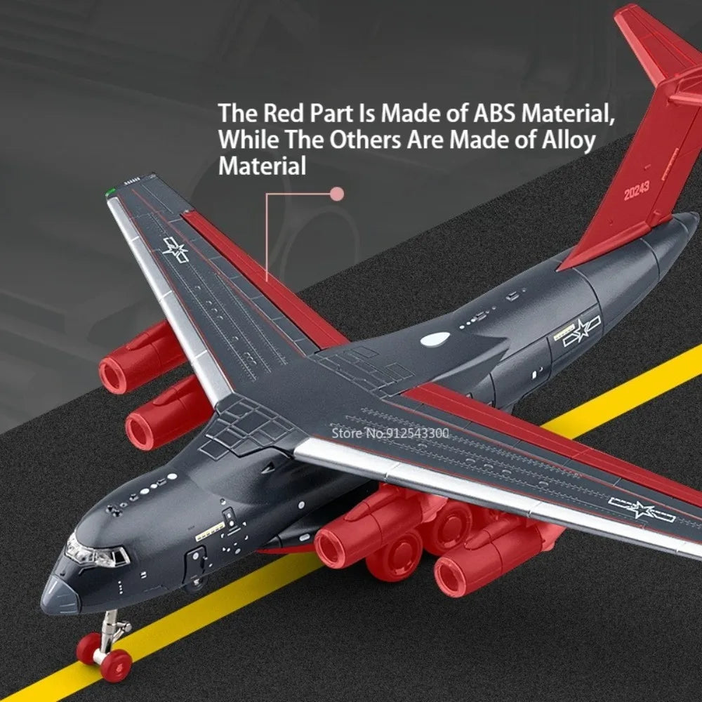 1:180 Scale Y-20 Transport Aircraft Model Toy Metal Body Pull Back Foldable Nose Wheel Military Plane Models Children's Gifts