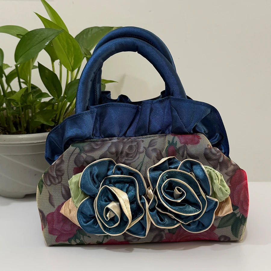 Flower fabric bag - hand-sewn for dinner party bags, women's hand-held dress bags, brides' bags