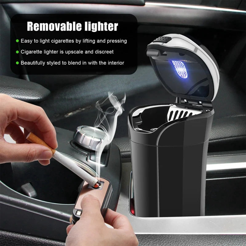 Car Ashtray With Lid, Detachable USB Rechargeable Cigarette Lighter With LED Light