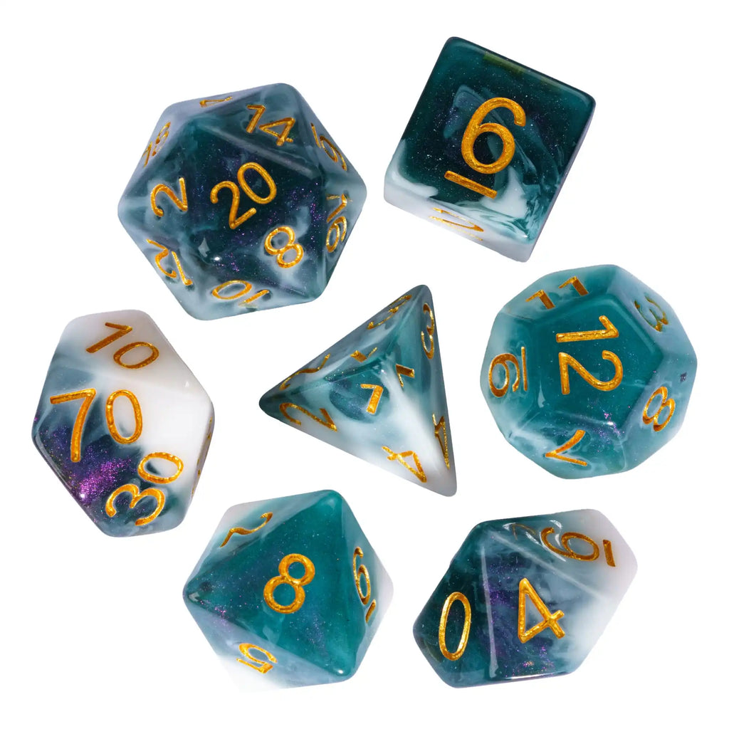 Cusdie Two-tone DND Dices 7 Resin Glitter D&D Dice D4 D6 D8 D10 D% D12 D20 Polyhedral Dice Set for Role Playing Board Games
