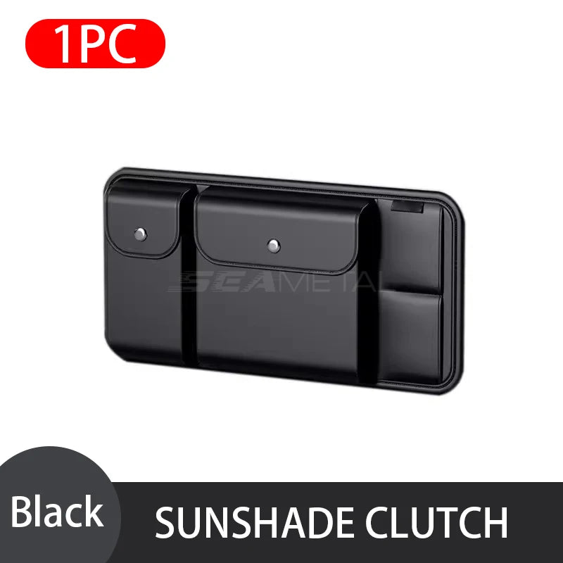 BLALION Car Sun Visor Organizer Multi-Pocket Leather Sunglasses Holder Storage Card Holder Card IC Glasses Clip Sunshade Bag