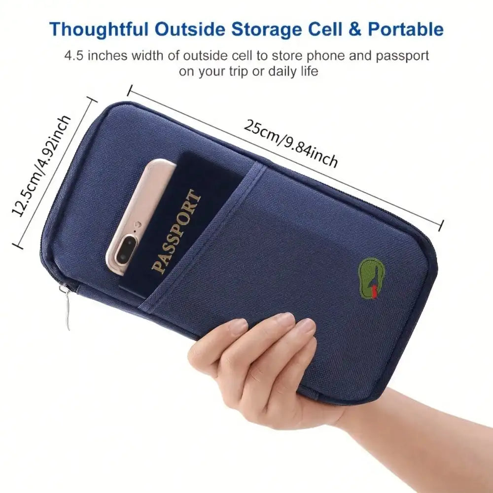 Travel Passport Holder with Zipper - with Compartments for Cash, ID Documents and Credit Cards & Phone Slot