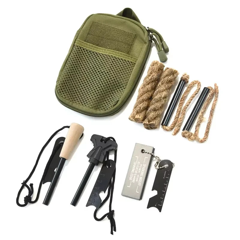 Portable Magnesium Fire Starter Stick Flint Lighter Set Large Wooden Handle Outdoor Survival Rescue Equipment Camping EDC Tool