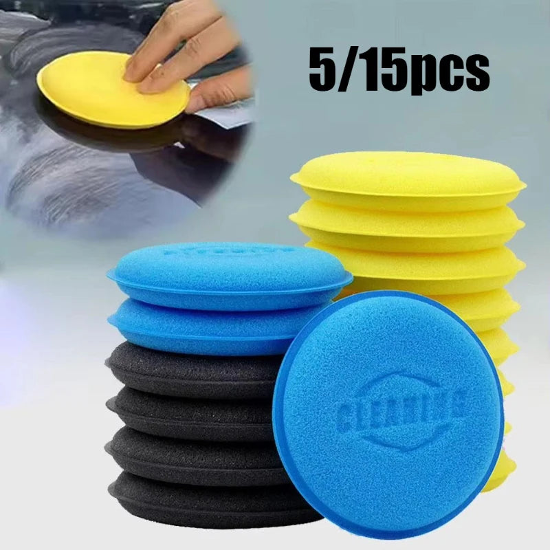 5/15pcs Car Detailing Sponge High Density Foam Applicator Pad Round Polishing Wiping Cleaning Tool For Auto Car Wash Supplies