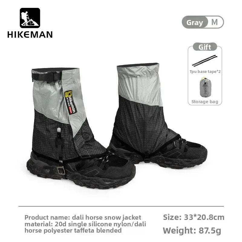 HIKEMAN 20D+UHMWPE Outdoor Hiking Gaiters Windproof Large Leg Covers for Camping Skiing Mountaineering and Desert Trekking