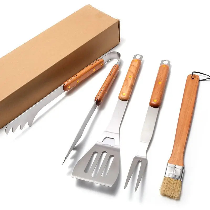 4PCS Sets BBQ Grill Tools Set Stainless Steel Heavy Duty Grilling Accessories Kit Grill Utensils Set Outdoor Camping Grill Tools