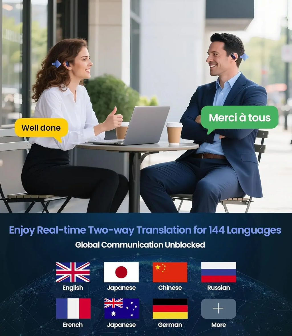 TWS 3-in-1 AI Translator Earbuds 144 Languages Noise Cancelling Bluetooth 5.4 Headset Instant Translator Smart Voice Real Time