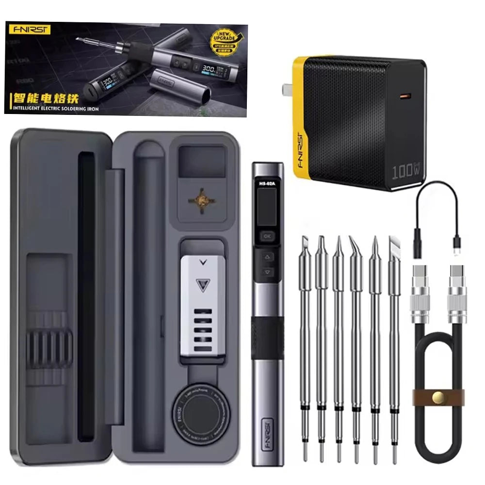 FNIRSI HS-02 Adjustable Temperature Soldering Iron DC 20V 100-450℃ Welding Solder Rework Station PD 100W Portable Repair Tool