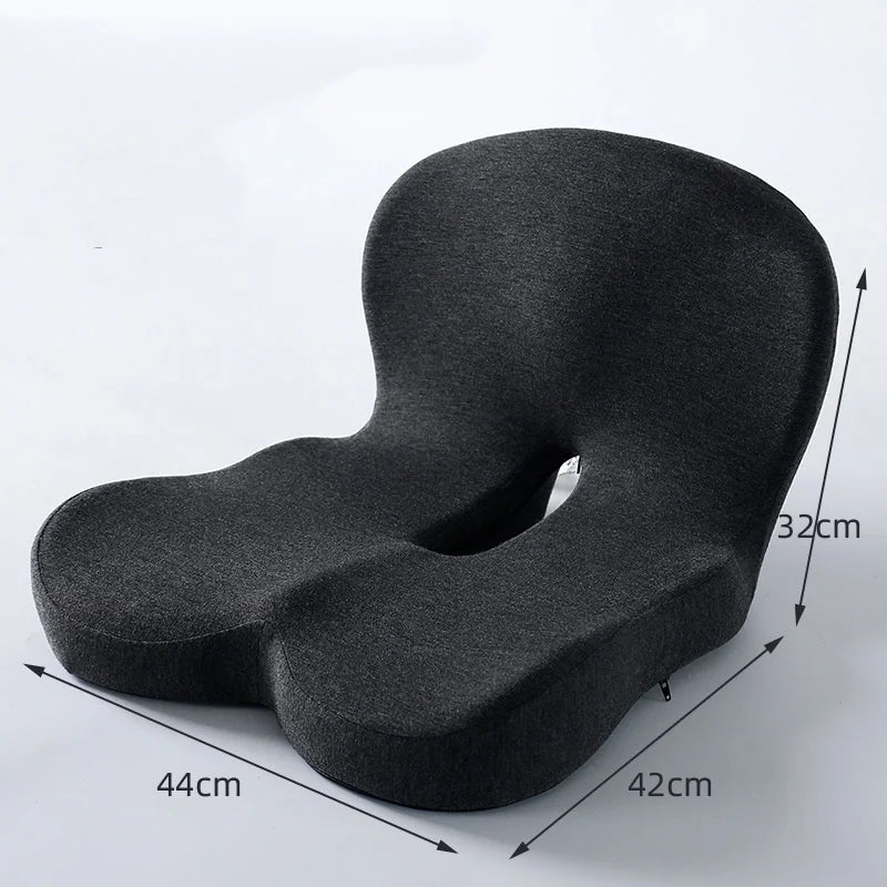 Integrated Memory Foam Seat Back Cushion Ergonomic Butt & Lumbar Support Pillow Washable Cover for Office Chair Car Long Sitting