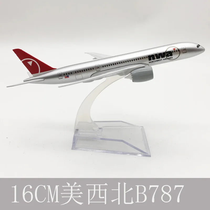 16cm Airplane Model B787 Series Metal 1/400 Scale Planes Airplane Kids Toys Replica Aircraft Plane Tarmac Collectible Display