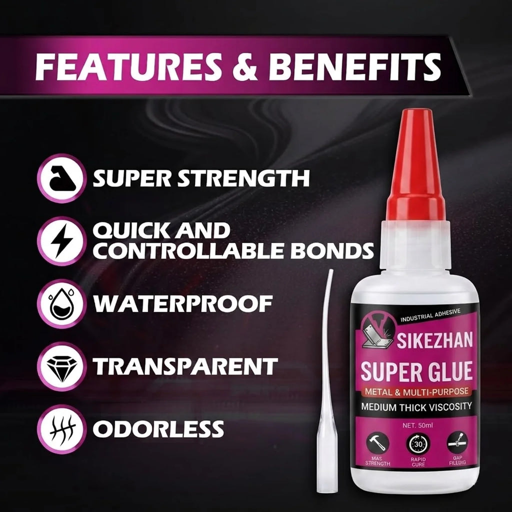 SIKEZHAN Super Glue Medium Thick CA Glue Cyanoacrylate Adhesive Wood Plastic Ceramic Metal 3D Printing PLA Repair Clear Bond